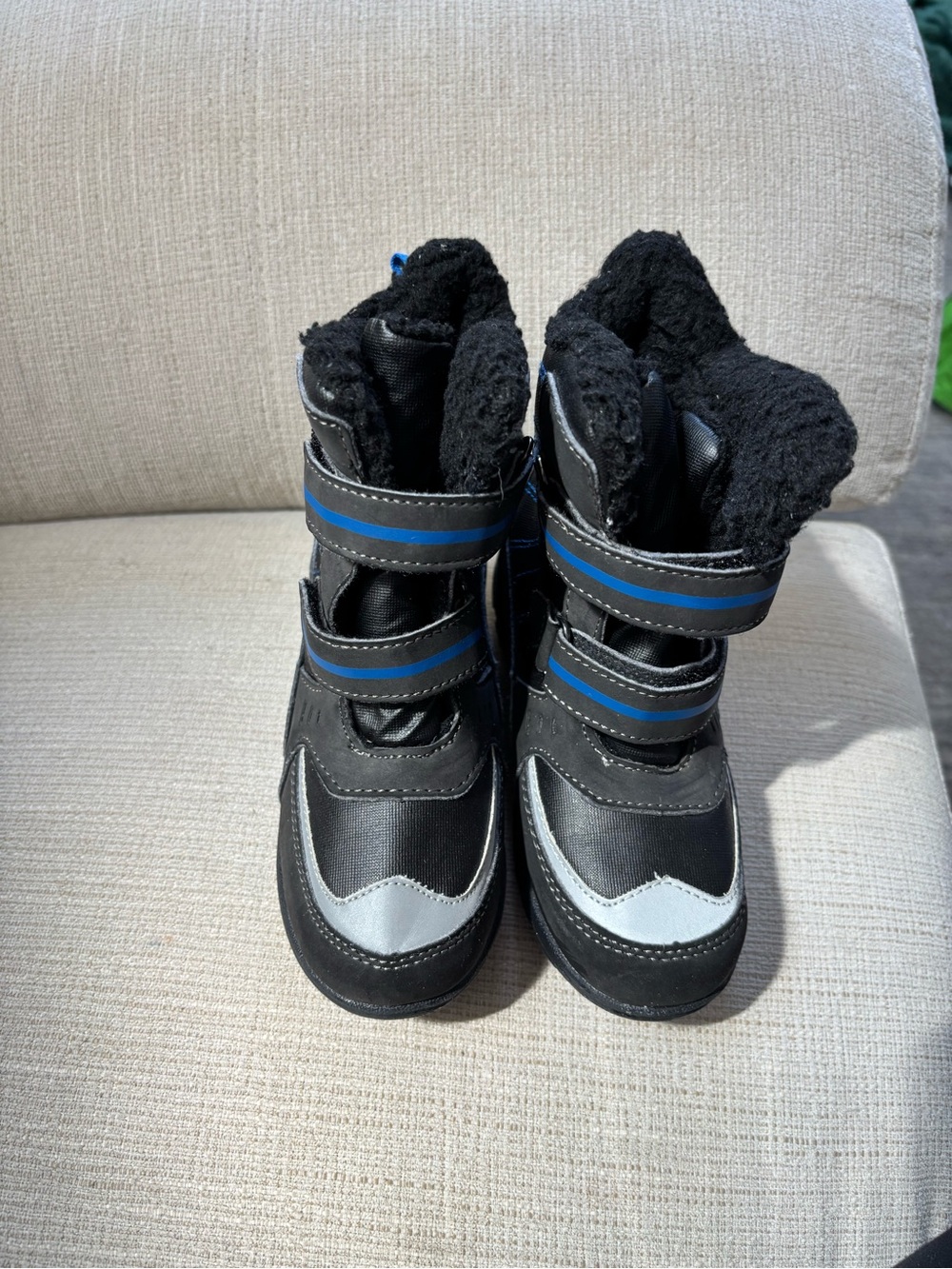 Toddler Boy Black and Blue Winter Boots with Fleece Lining